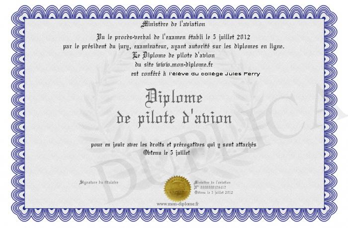 700 176417 diplome de pilote d avion